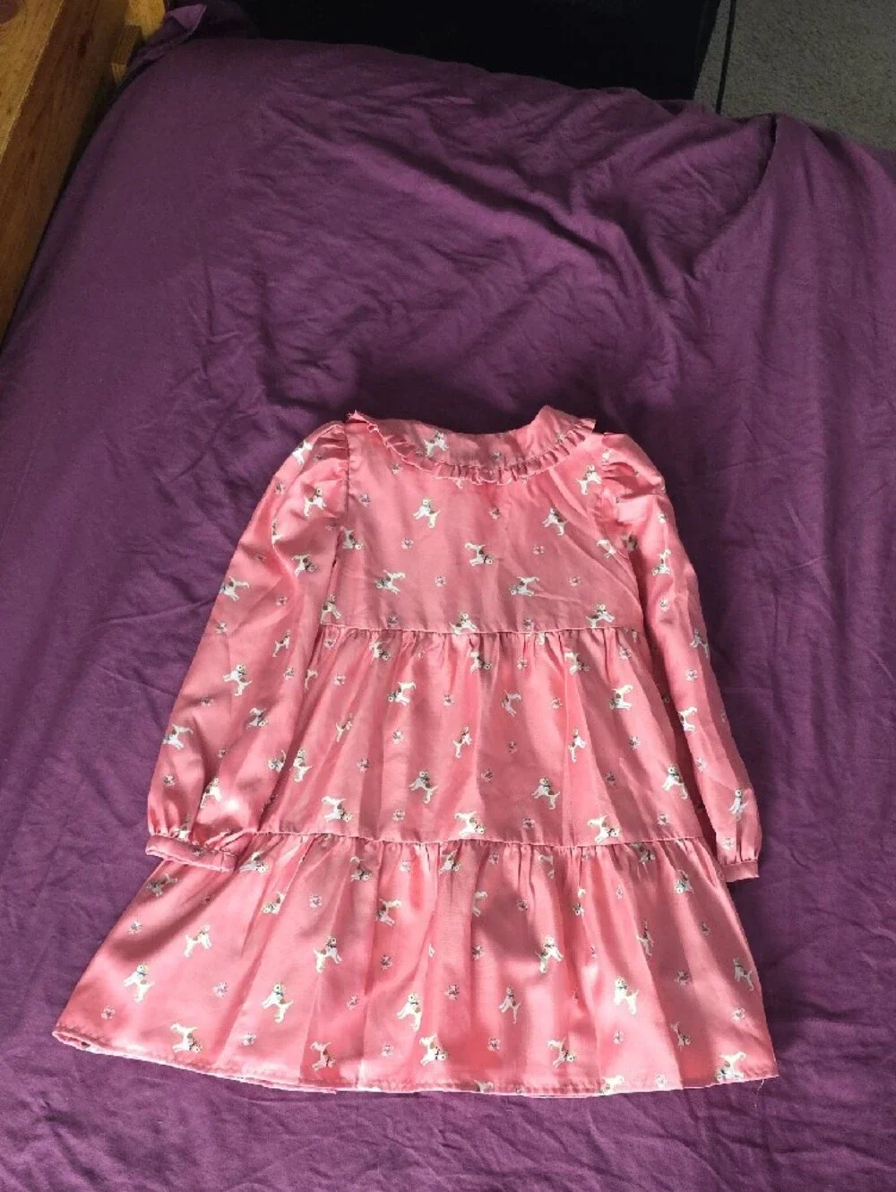 Janie and Jack Pink Puppy Print Tiered Nightgown